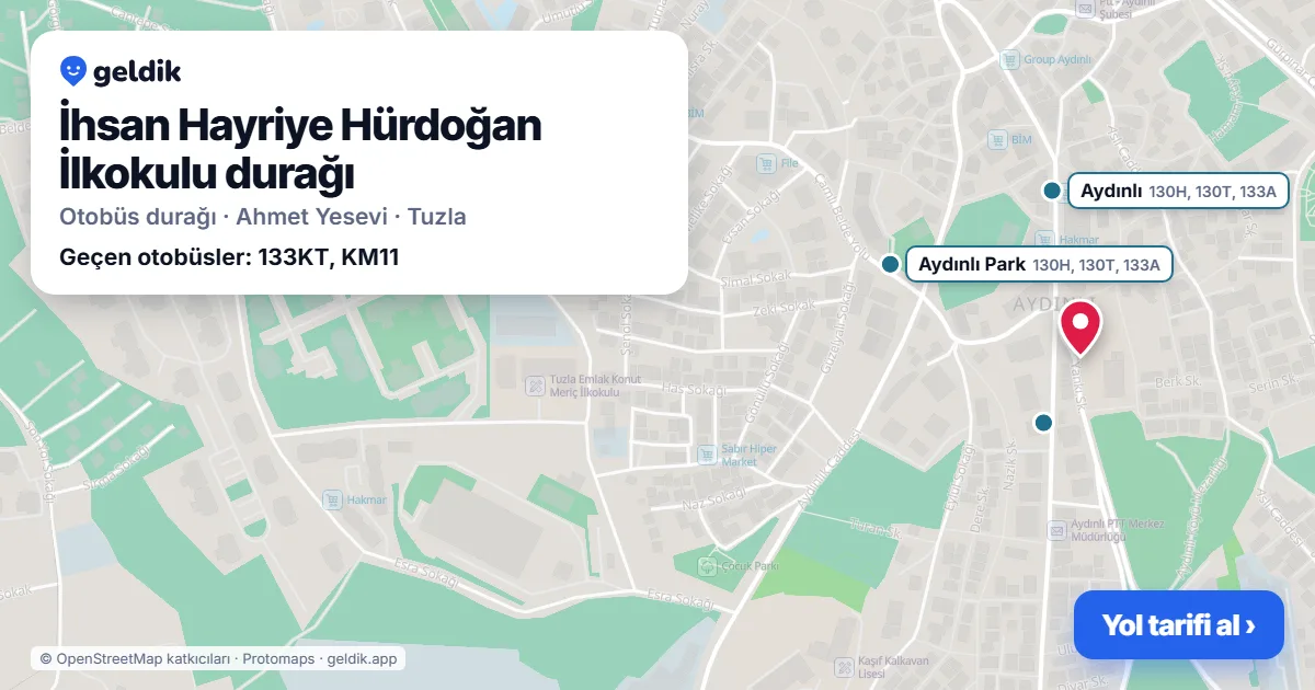 İhsan Hayriye Hürdoğan İlkokulu otobüs durağı haritada: konumu ve yakındaki duraklar