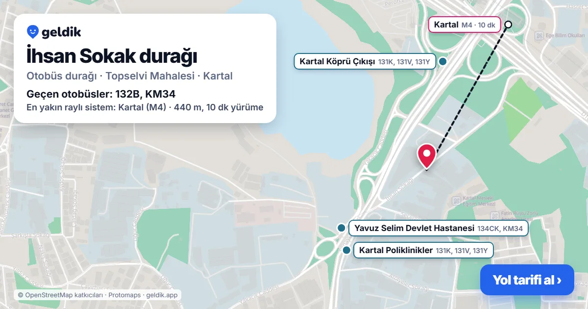 İhsan Sokak otobüs durağı haritada: konumu ve yakındaki duraklar