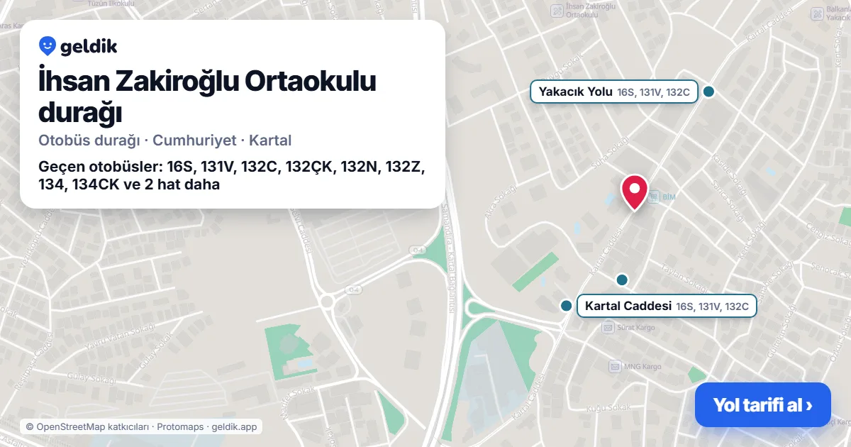 İhsan Zakiroğlu Ortaokulu otobüs durağı haritada: konumu ve yakındaki duraklar