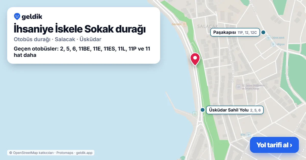 İhsaniye İskele Sokak otobüs durağı haritada: konumu ve yakındaki duraklar