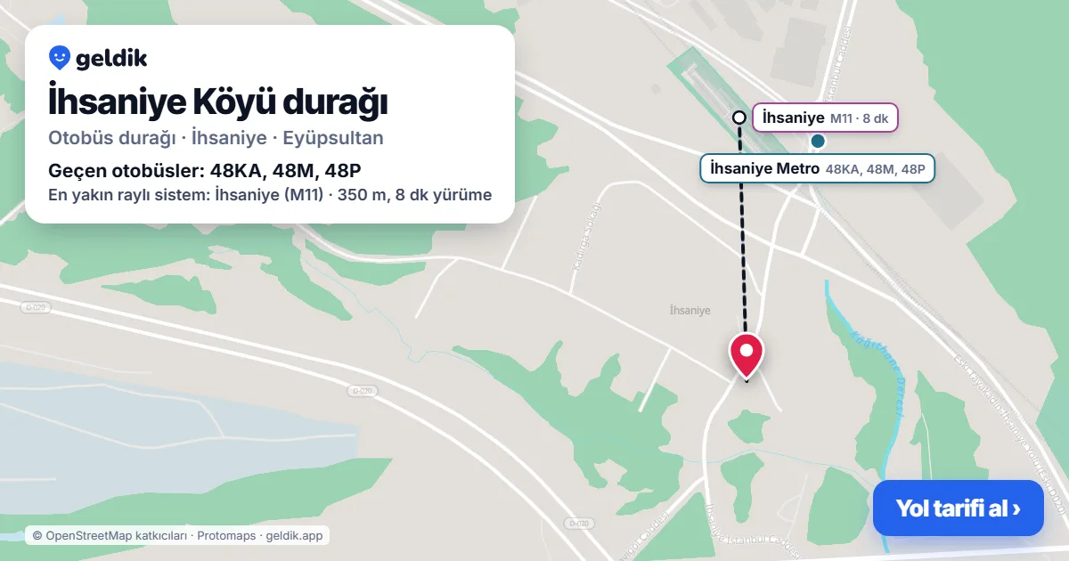 İhsaniye Köyü otobüs durağı haritada: konumu ve yakındaki duraklar