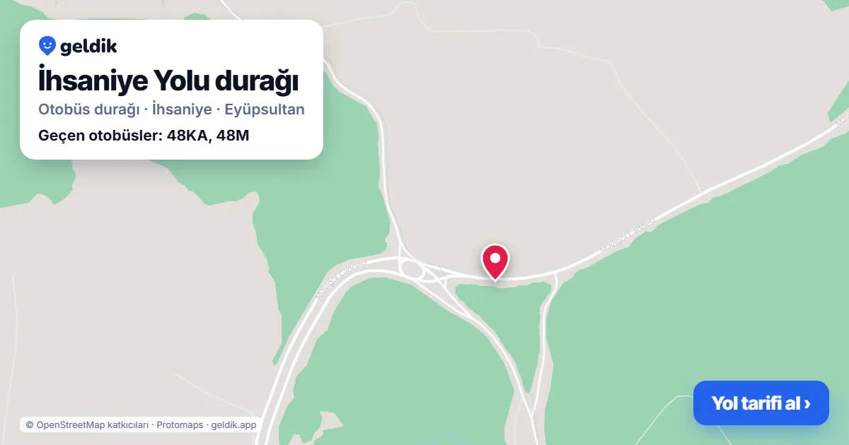 İhsaniye Yolu otobüs durağı haritada: konumu ve yakındaki duraklar