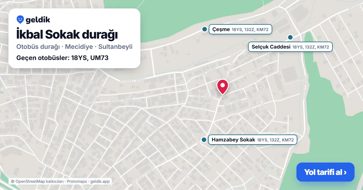 İkbal Sokak otobüs durağı haritada: konumu ve yakındaki duraklar