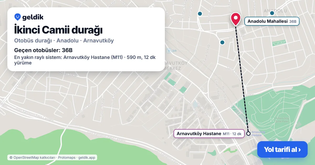 İkinci Camii otobüs durağı haritada: konumu ve yakındaki duraklar