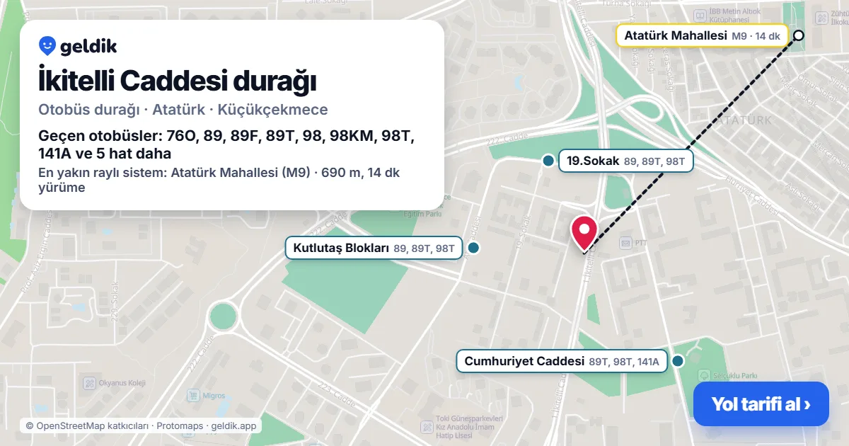 İkitelli Caddesi otobüs durağı haritada: konumu ve yakındaki duraklar