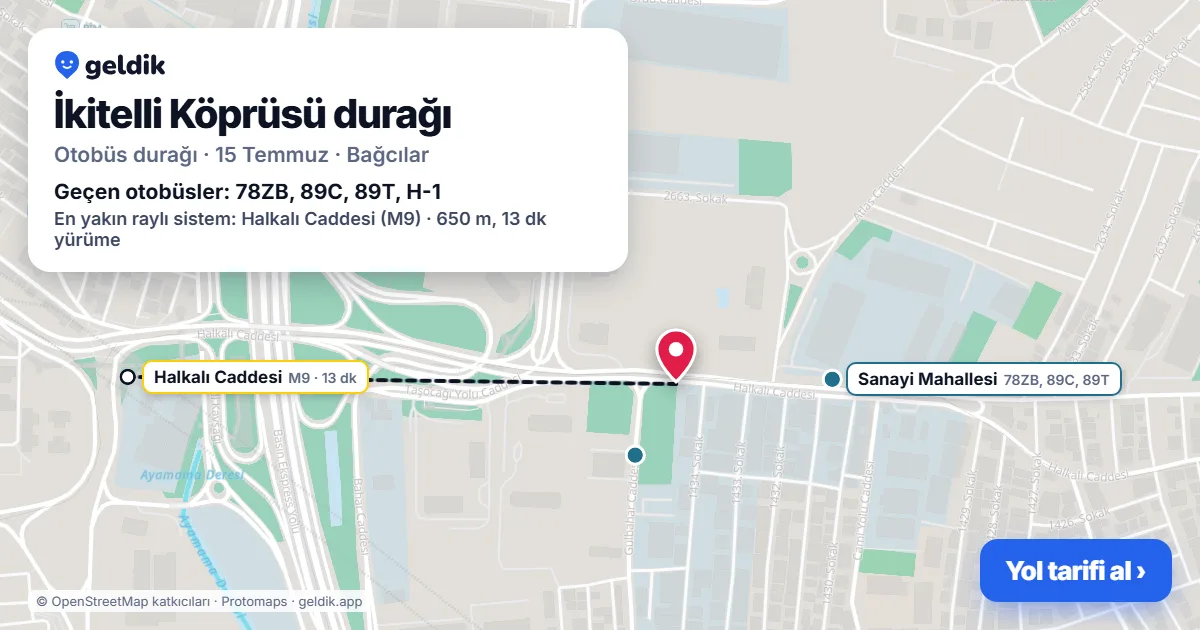 İkitelli Köprüsü otobüs durağı haritada: konumu ve yakındaki duraklar