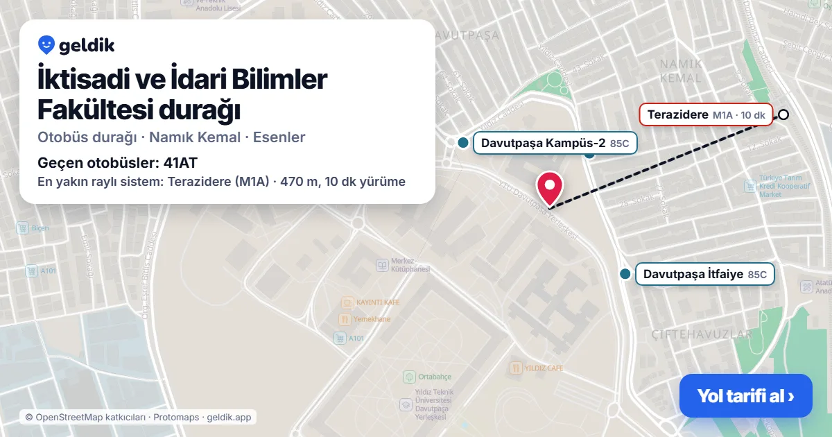 İktisadi ve İdari Bilimler Fakültesi otobüs durağı haritada: konumu ve yakındaki duraklar