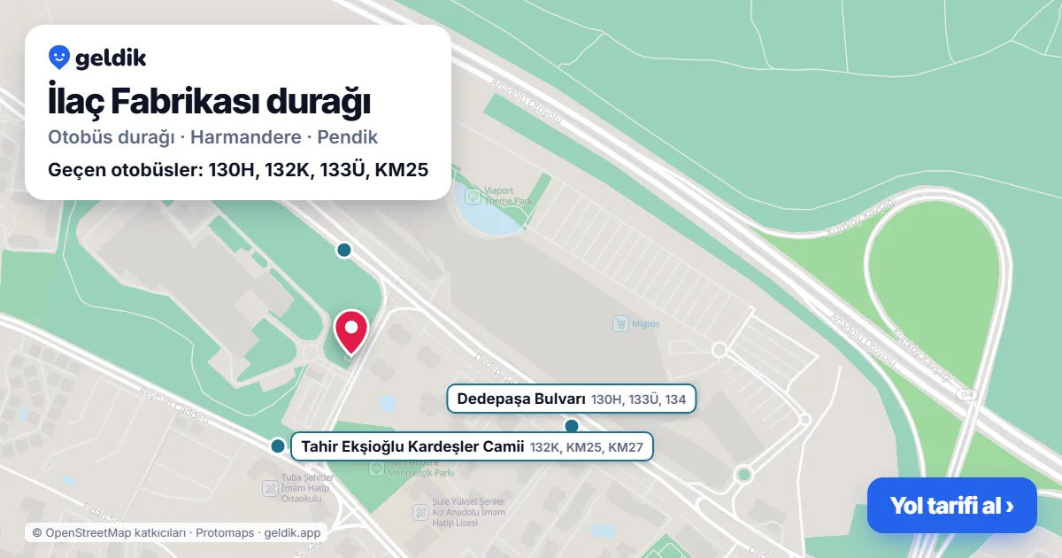 İlaç Fabrikası otobüs durağı haritada: konumu ve yakındaki duraklar