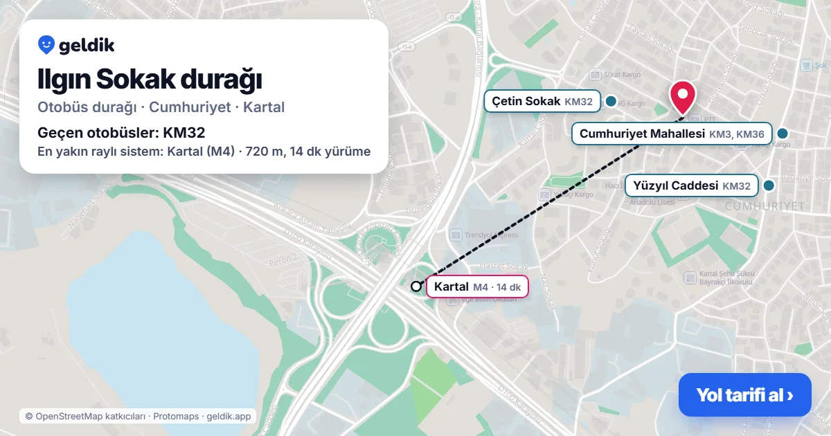 Ilgın Sokak otobüs durağı haritada: konumu ve yakındaki duraklar