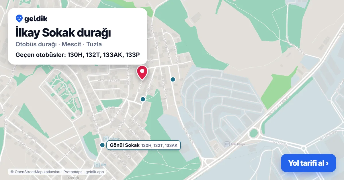 İlkay Sokak otobüs durağı haritada: konumu ve yakındaki duraklar
