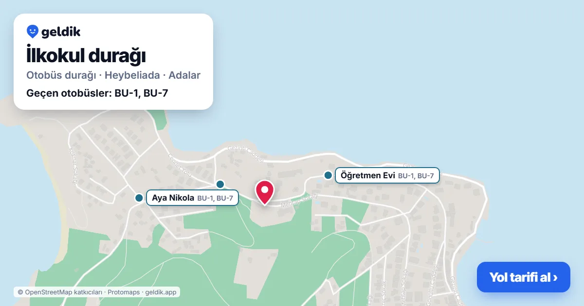 İlkokul otobüs durağı haritada: konumu ve yakındaki duraklar