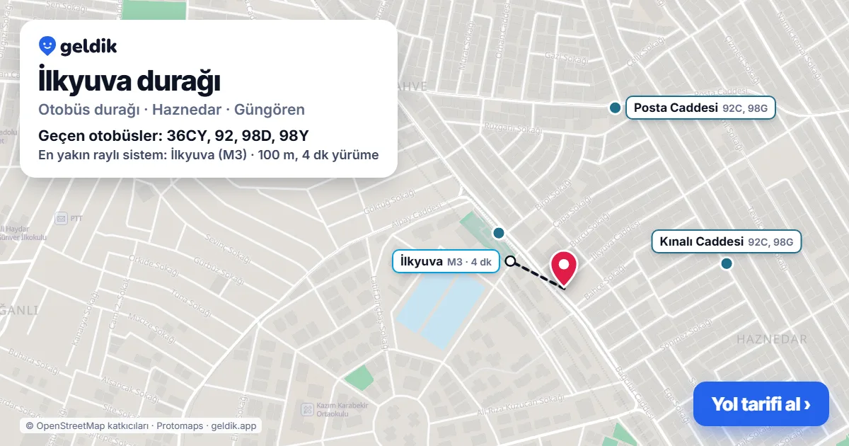 İlkyuva otobüs durağı haritada: konumu ve yakındaki duraklar