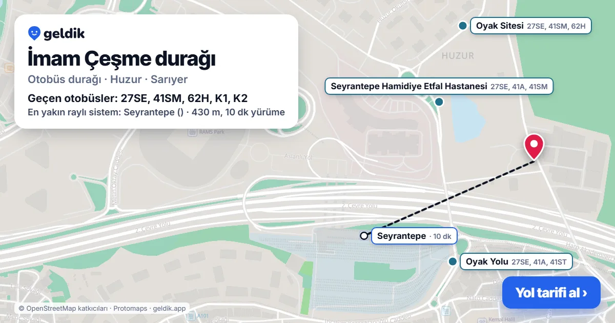 İmam Çeşme otobüs durağı haritada: konumu ve yakındaki duraklar