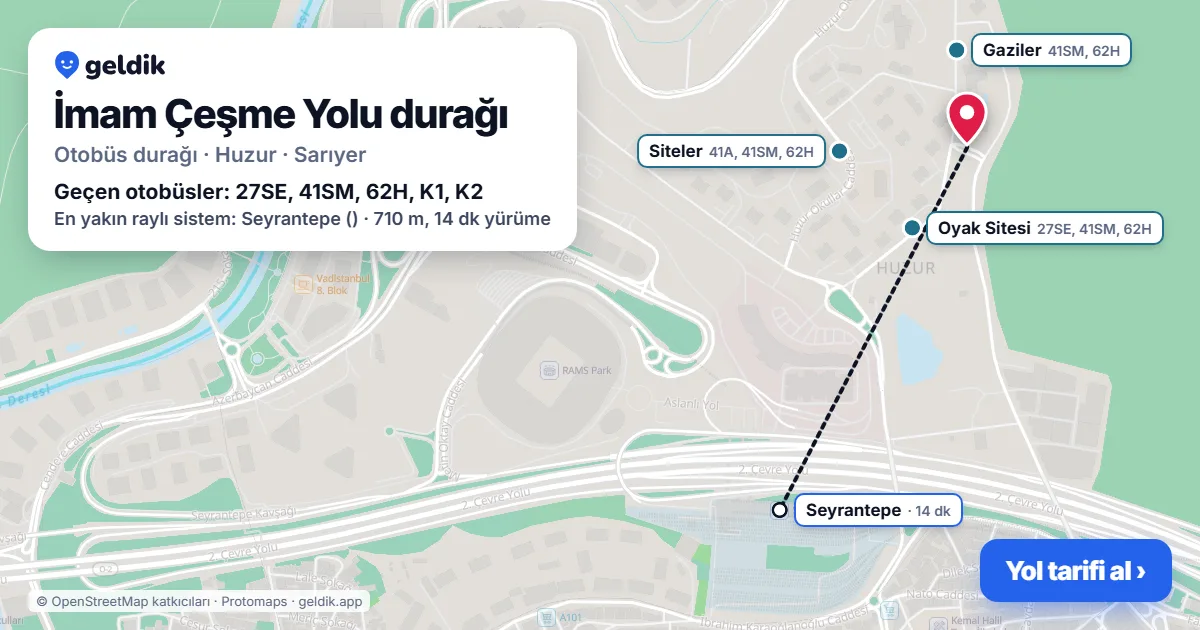 İmam Çeşme Yolu otobüs durağı haritada: konumu ve yakındaki duraklar