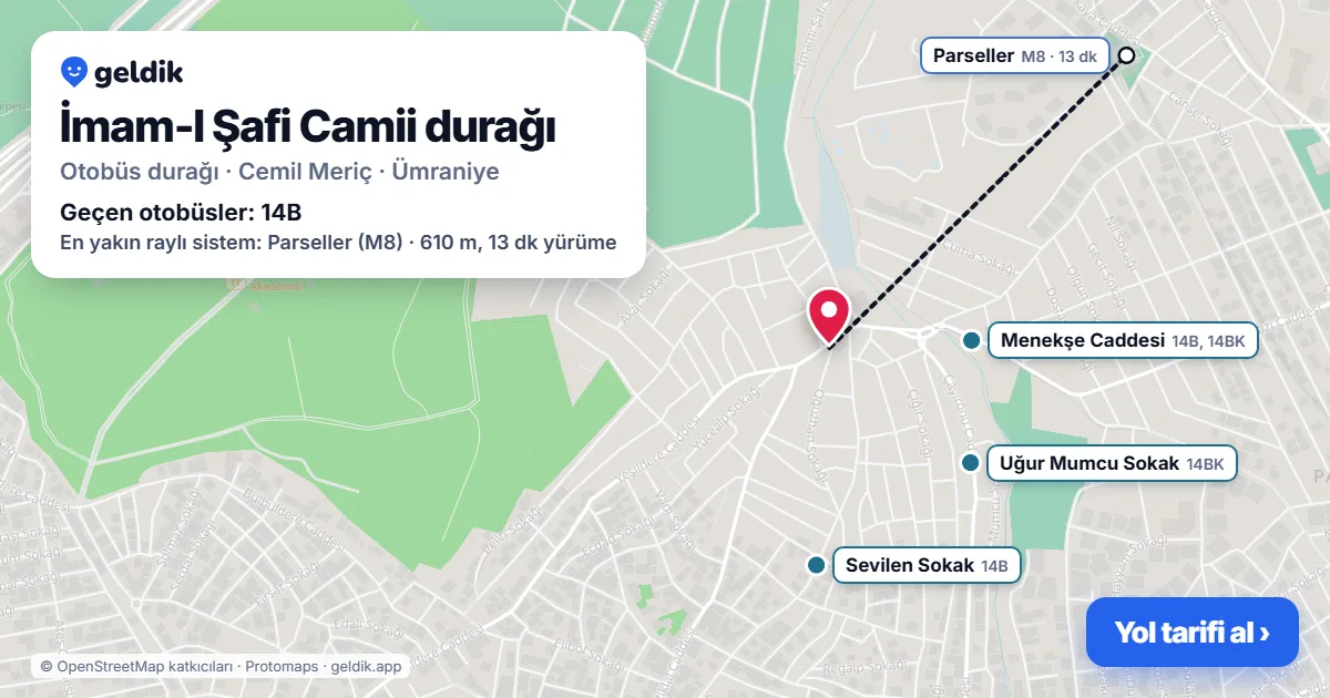 İmam-I Şafi Camii otobüs durağı haritada: konumu ve yakındaki duraklar