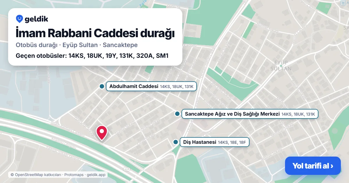 İmam Rabbani Caddesi otobüs durağı haritada: konumu ve yakındaki duraklar