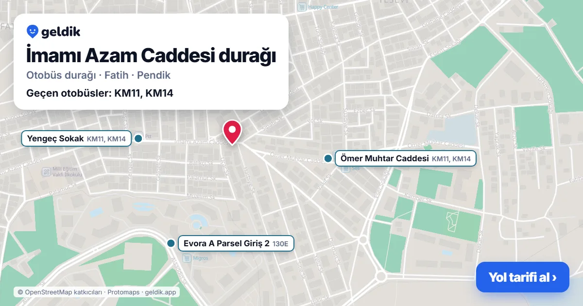 İmamı Azam Caddesi otobüs durağı haritada: konumu ve yakındaki duraklar