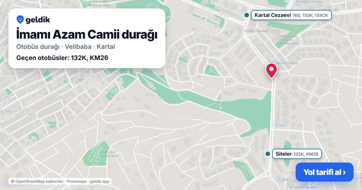 İmamı Azam Camii otobüs durağı haritada: konumu ve yakındaki duraklar