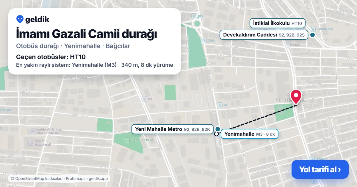İmamı Gazali Camii otobüs durağı haritada: konumu ve yakındaki duraklar