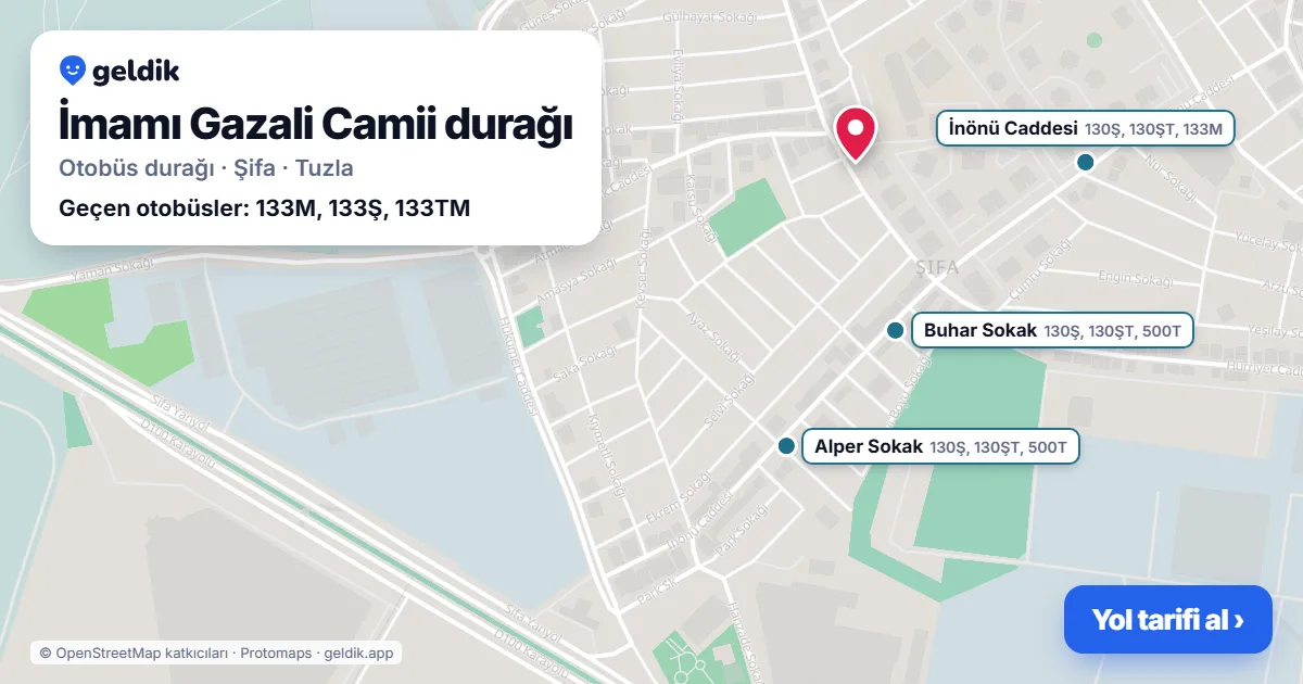 İmamı Gazali Camii otobüs durağı haritada: konumu ve yakındaki duraklar
