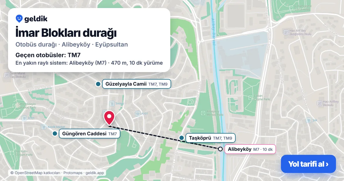 İmar Blokları otobüs durağı haritada: konumu ve yakındaki duraklar