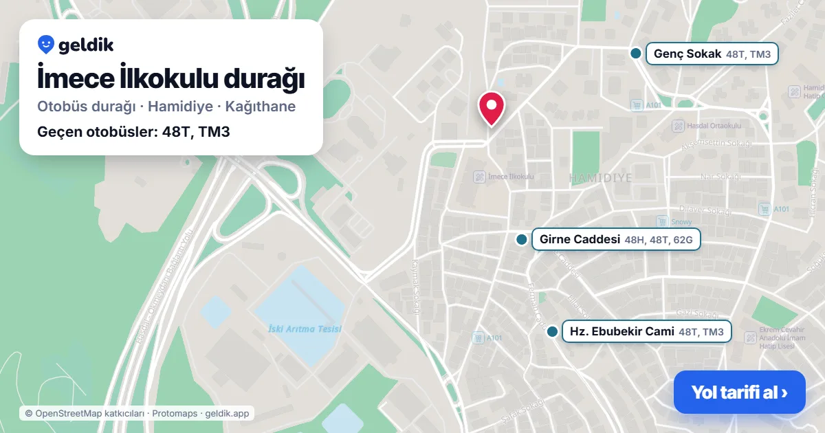 İmece İlkokulu otobüs durağı haritada: konumu ve yakındaki duraklar