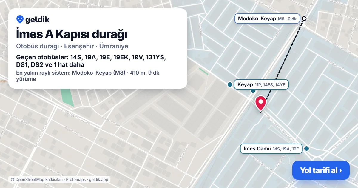 İmes A Kapısı otobüs durağı haritada: konumu ve yakındaki duraklar