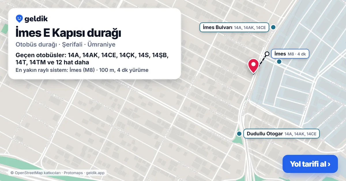 İmes E Kapısı otobüs durağı haritada: konumu ve yakındaki duraklar