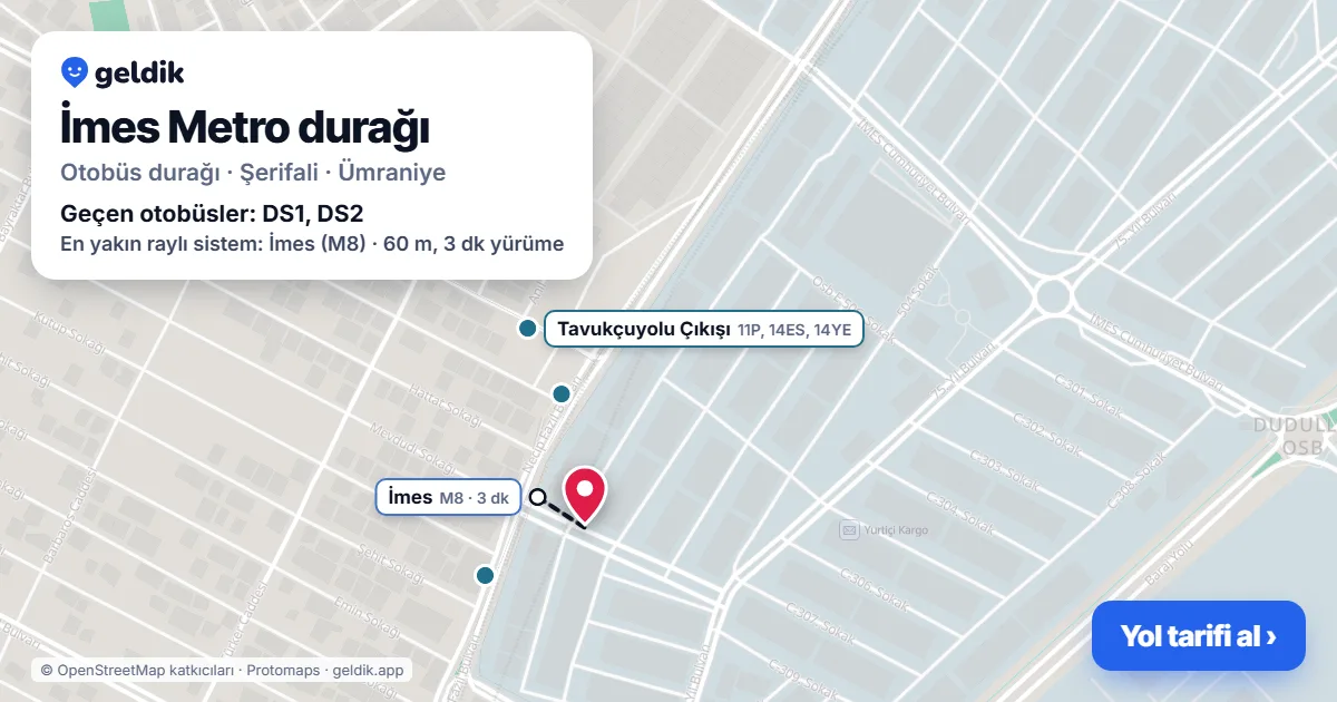 İmes Metro otobüs durağı haritada: konumu ve yakındaki duraklar