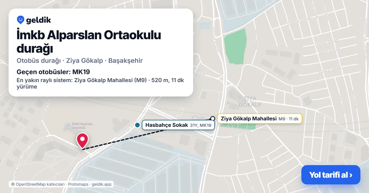 İmkb Alparslan Ortaokulu otobüs durağı haritada: konumu ve yakındaki duraklar