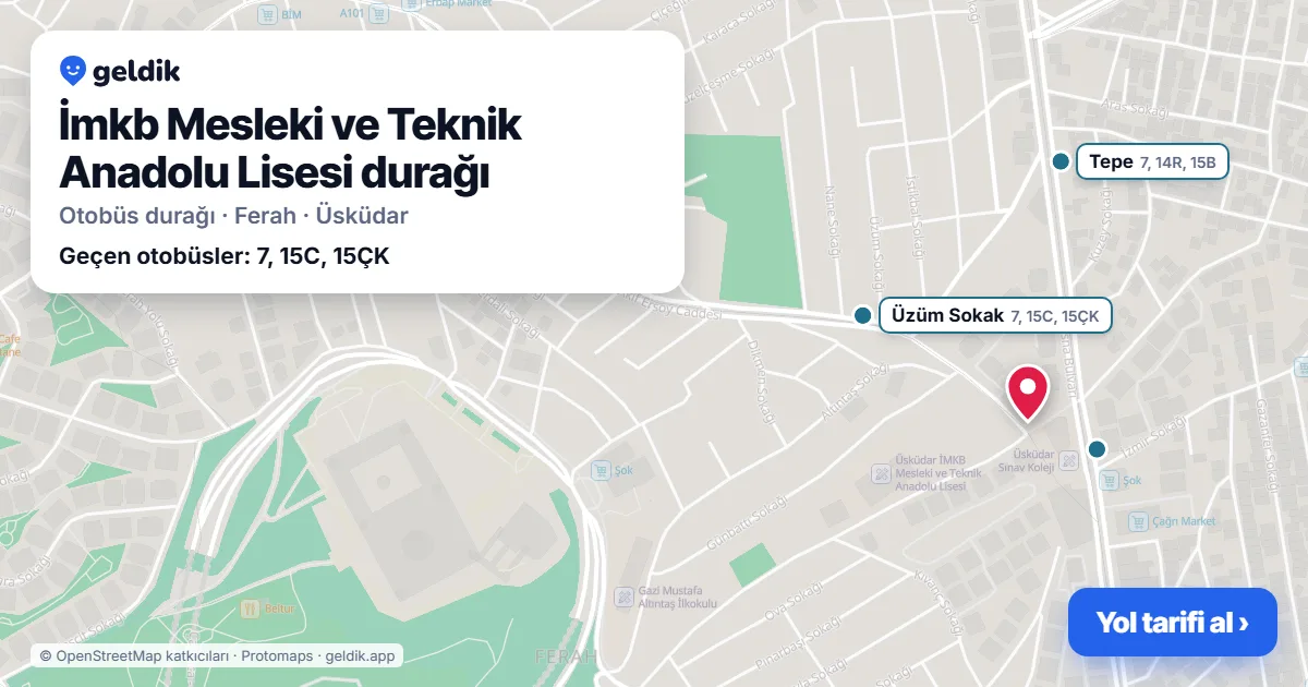 İmkb Mesleki ve Teknik Anadolu Lisesi otobüs durağı haritada: konumu ve yakındaki duraklar