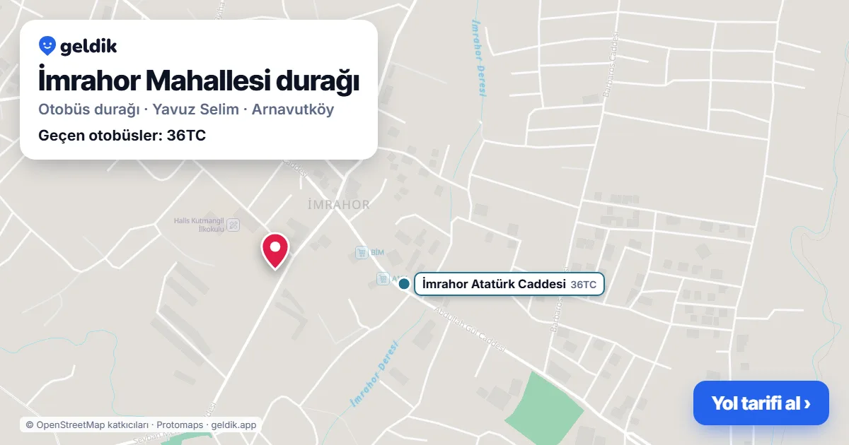 İmrahor Mahallesi otobüs durağı haritada: konumu ve yakındaki duraklar