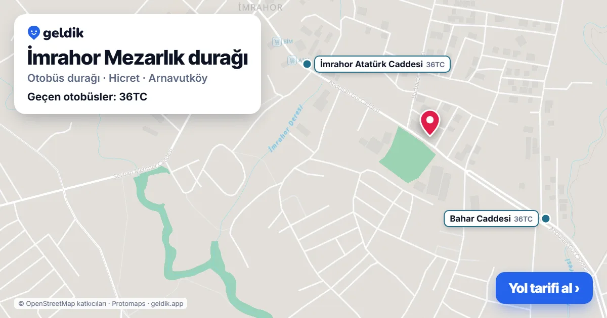 İmrahor Mezarlık otobüs durağı haritada: konumu ve yakındaki duraklar