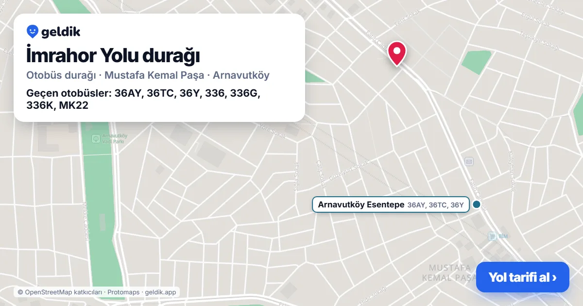 İmrahor Yolu otobüs durağı haritada: konumu ve yakındaki duraklar