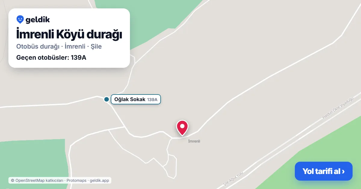 İmrenli Köyü otobüs durağı haritada: konumu ve yakındaki duraklar