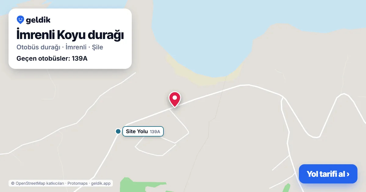 İmrenli Koyu otobüs durağı haritada: konumu ve yakındaki duraklar
