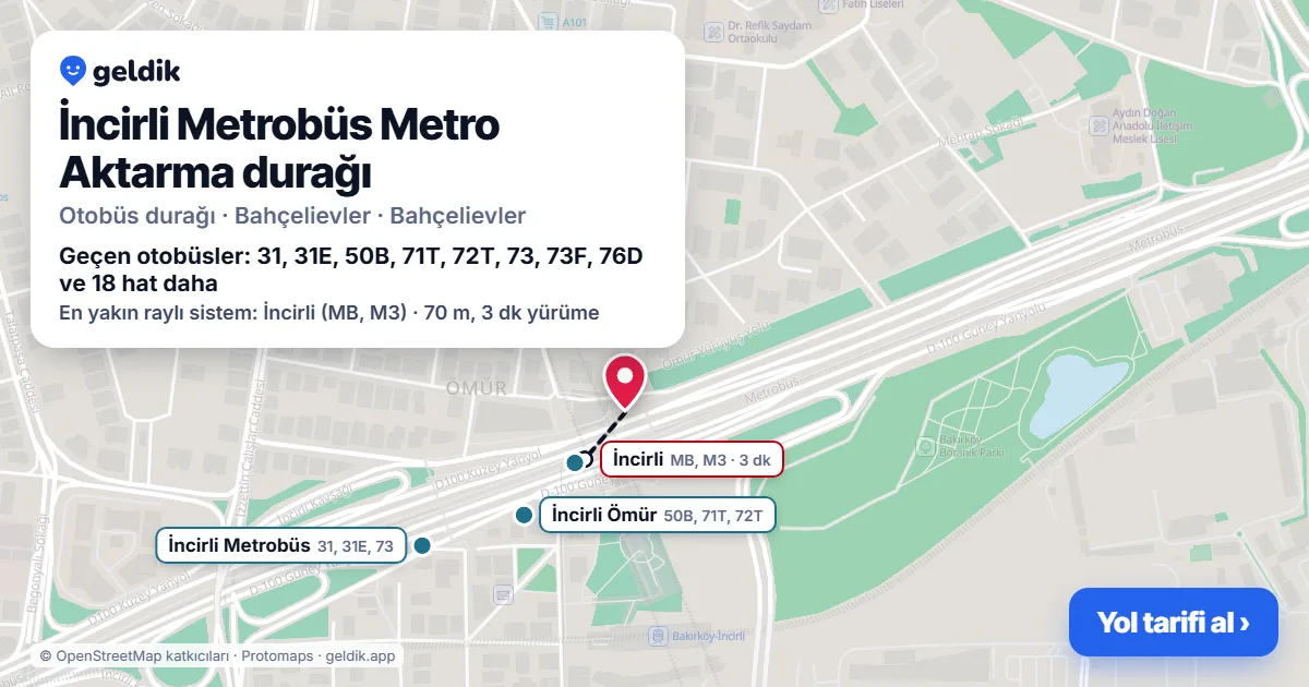 İncirli Metrobüs Metro Aktarma otobüs durağı haritada: konumu ve yakındaki duraklar
