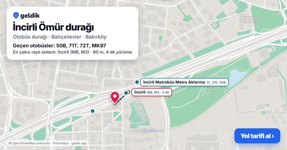 İncirli Ömür otobüs durağı haritada: konumu ve yakındaki duraklar