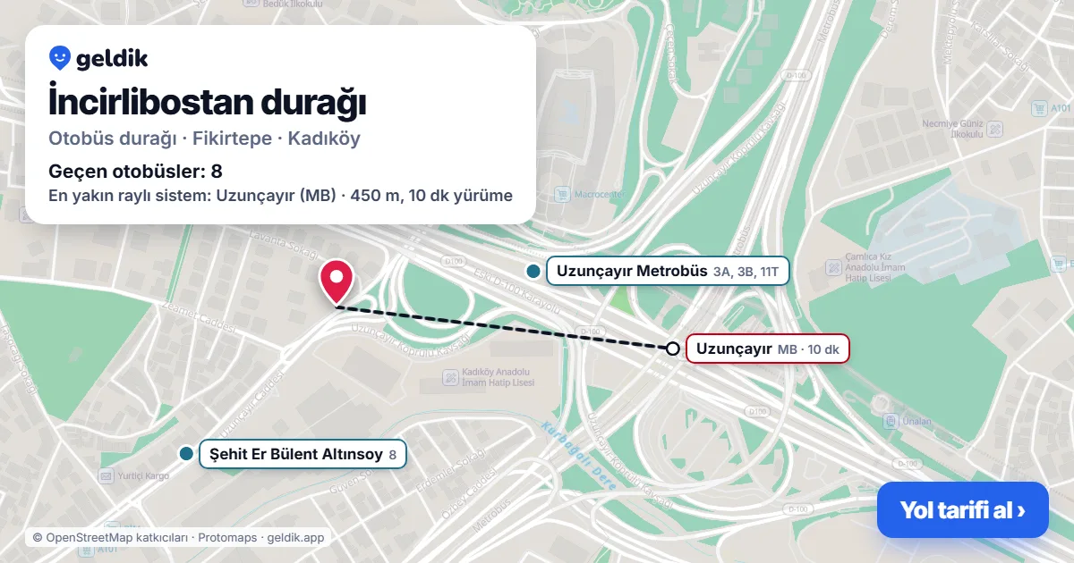 İncirlibostan otobüs durağı haritada: konumu ve yakındaki duraklar