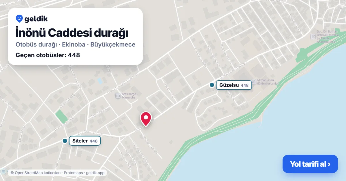 İnönü Caddesi otobüs durağı haritada: konumu ve yakındaki duraklar