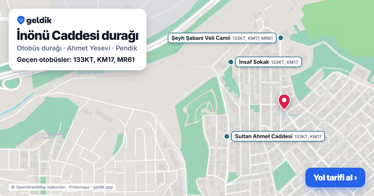 İnönü Caddesi otobüs durağı haritada: konumu ve yakındaki duraklar