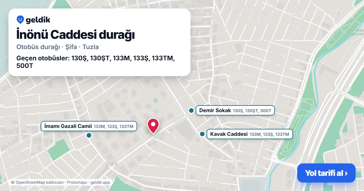 İnönü Caddesi otobüs durağı haritada: konumu ve yakındaki duraklar