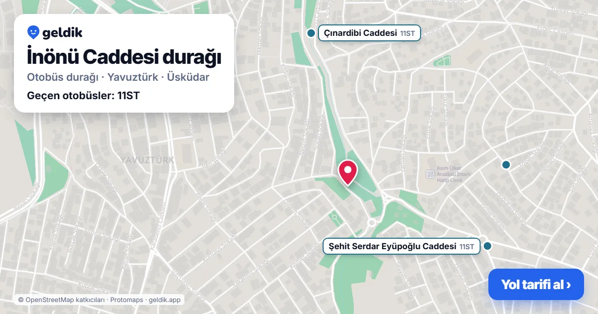 İnönü Caddesi otobüs durağı haritada: konumu ve yakındaki duraklar