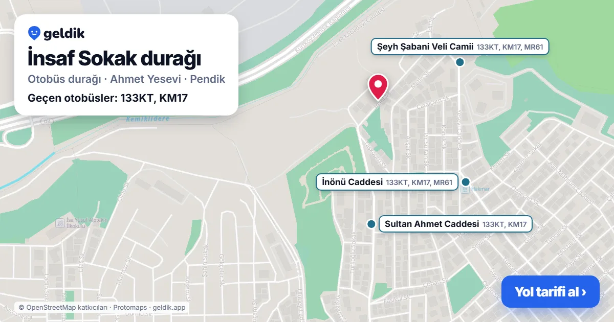 İnsaf Sokak otobüs durağı haritada: konumu ve yakındaki duraklar