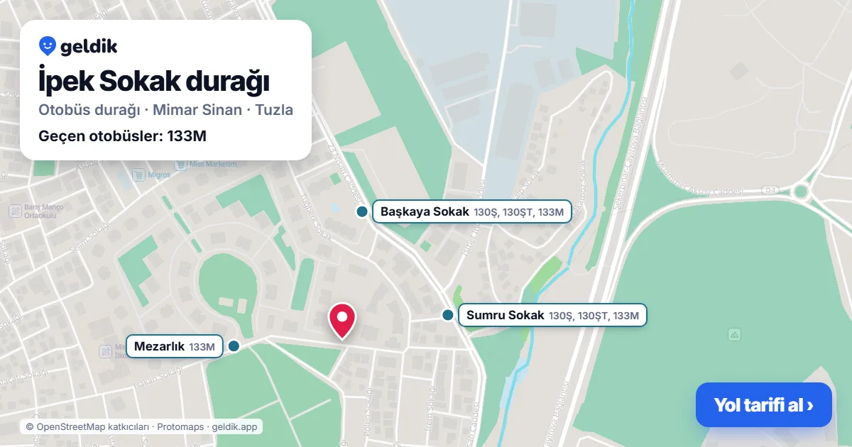 İpek Sokak otobüs durağı haritada: konumu ve yakındaki duraklar