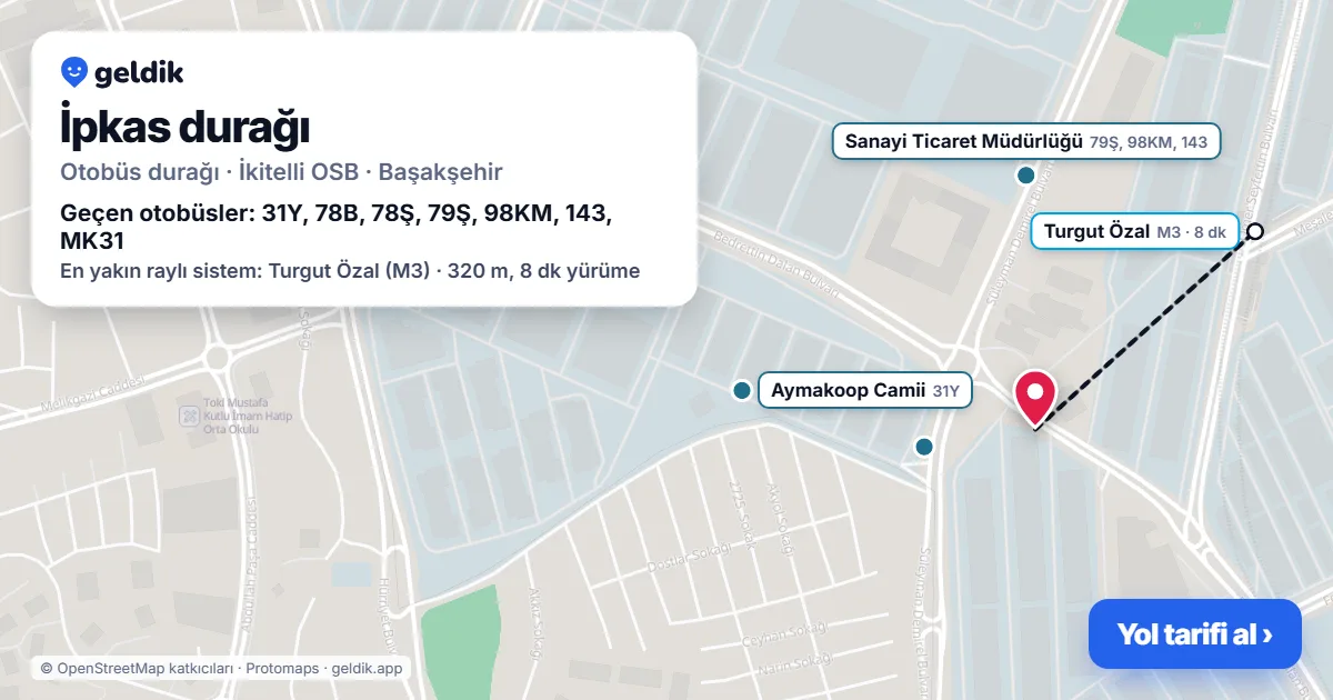 İpkas otobüs durağı haritada: konumu ve yakındaki duraklar