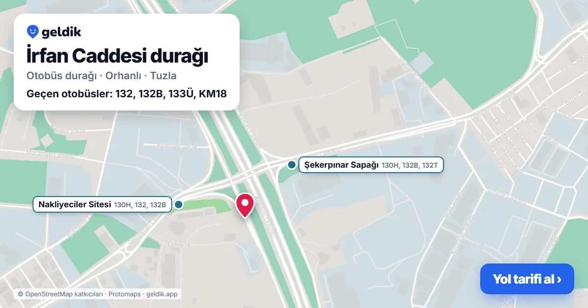 İrfan Caddesi otobüs durağı haritada: konumu ve yakındaki duraklar