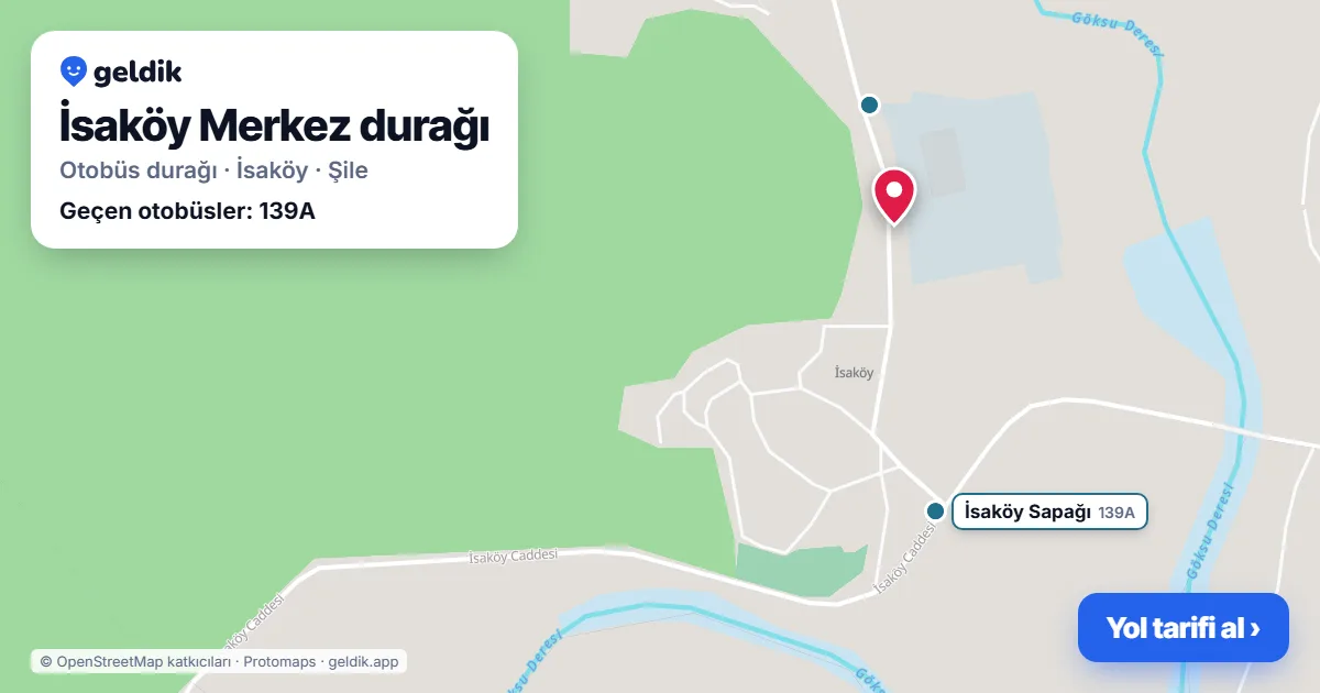 İsaköy Merkez otobüs durağı haritada: konumu ve yakındaki duraklar