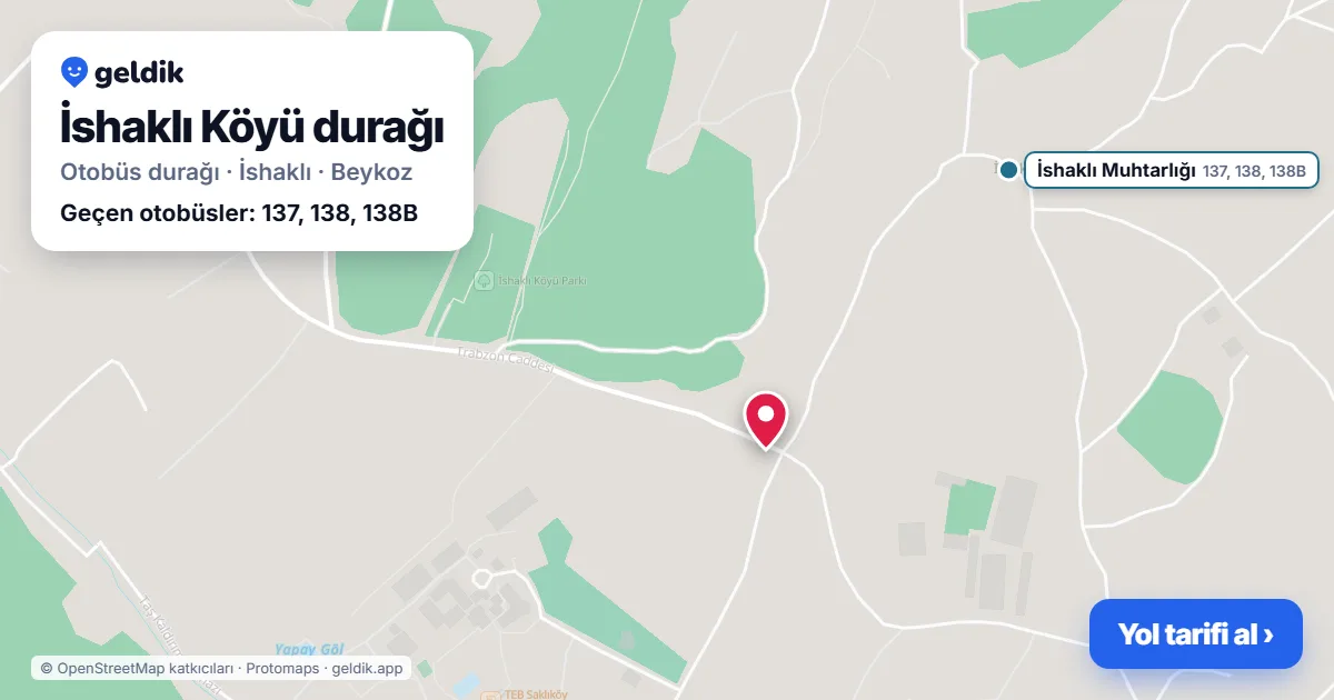 İshaklı Köyü otobüs durağı haritada: konumu ve yakındaki duraklar