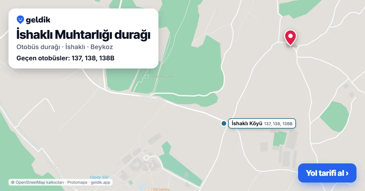 İshaklı Muhtarlığı otobüs durağı haritada: konumu ve yakındaki duraklar